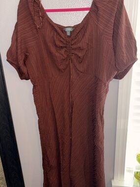 Terra & Sky Brown Midi Dress with Ruched V-Neck